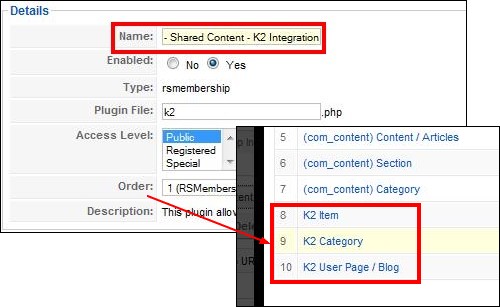 K2 plugin: with this plugin you can specify what K2 items and categories can be accessed by purchasing the membership.