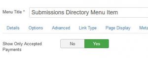 RSForm!Pro Submissions Directory menu item > Payment options tab