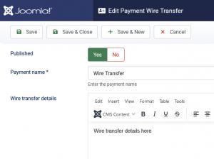 Wire transfer payment method