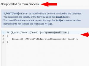 PHP Script Called on Form Process to block a certain email address