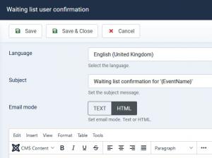 Waiting list user confirmation email