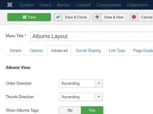 Albums Layout menu item advanced configuration tab