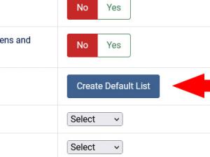Create a default list in the form's configuration area