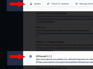Tick the checkbox next to RSFirewall! and then on the Update button in the toolbar.