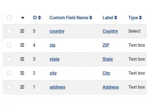 Custom Fields listing