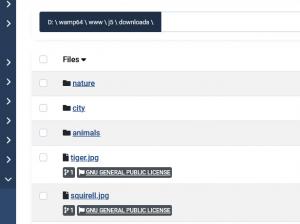 Files and Folders list