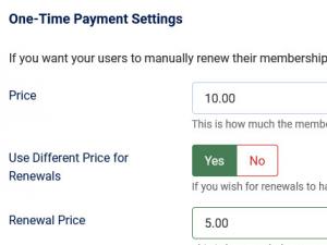 One-time payment settings