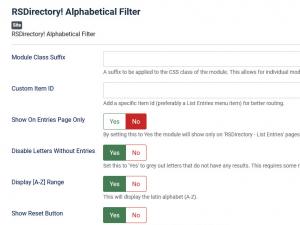 Alphabetical filtering module configuration