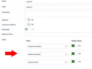 Choose the fields to be displayed in the Subform field