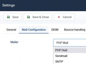 Mail configuration tab