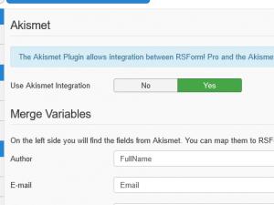 Using the Akismet integration with RSForm!Pro