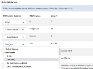 Mapping table columns from the CSV file information.