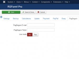 RSForm!Pro PagSeguro configuratio