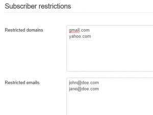 RSMail! Settings General tab - Subscriber restrictions area