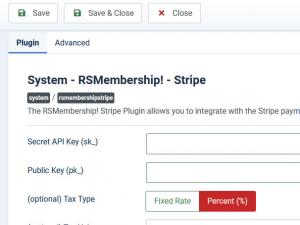 RSMembership! Stripe configuration > Plugin area