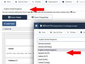 RSForm!Pro - language selector