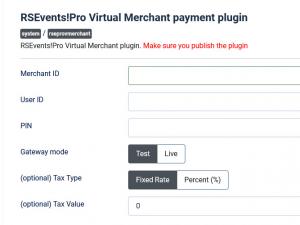 RSEvents!Pro Virtual Merchant configuration