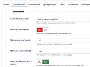 Comment form settings
