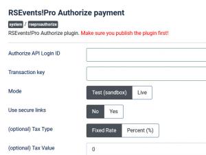 RSEvents!Pro Authorize.net configuration