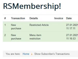 Subscriber's transactions menu item