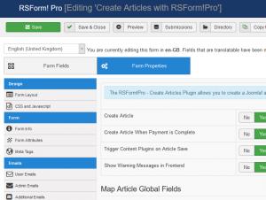 Create Article configuration options