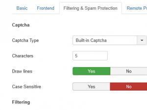 Filtering and Spam protection tab