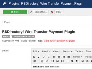 Wire Transfer plugin configuration