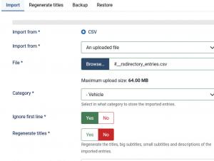 CSV importing configuration options.