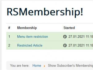 Subscriber's membership menu item