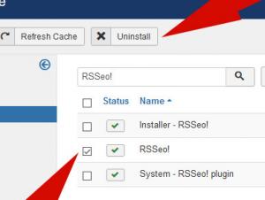 Select RSSeo! and click Uninstall