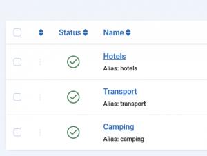 List of available categories