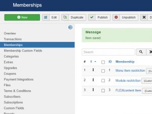 Memberships listing