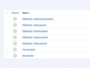 List of available Payment methods