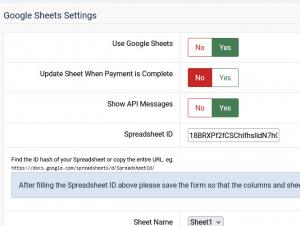 The Google Sheets Settings tab of your form Properties. This is where you can select your spreadsheet, the sheet itself and map the desired form data.
