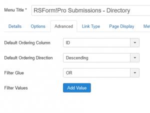 RSForm!Pro Submissions Directory menu item > Advanced tab