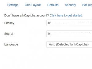 hCaptcha Configuration tab