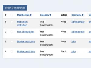 The Subscriptions tab's listing
