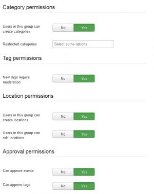 Category - Tag - Location - Approval Permissions