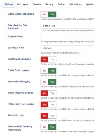 Settings tab