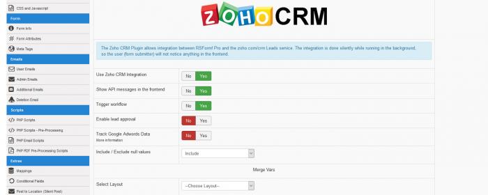 RSForm!Pro Zoho CRM backend configuration