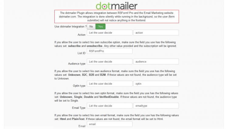 Dotmailer form configuration - General options