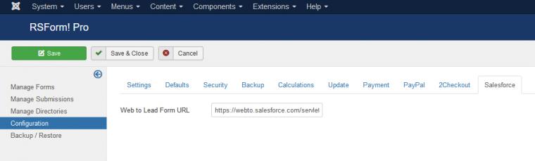 RSForm!Pro Salesforce integration tab