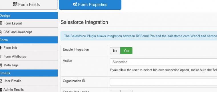 RSForm!Pro Salesforce mapping fields