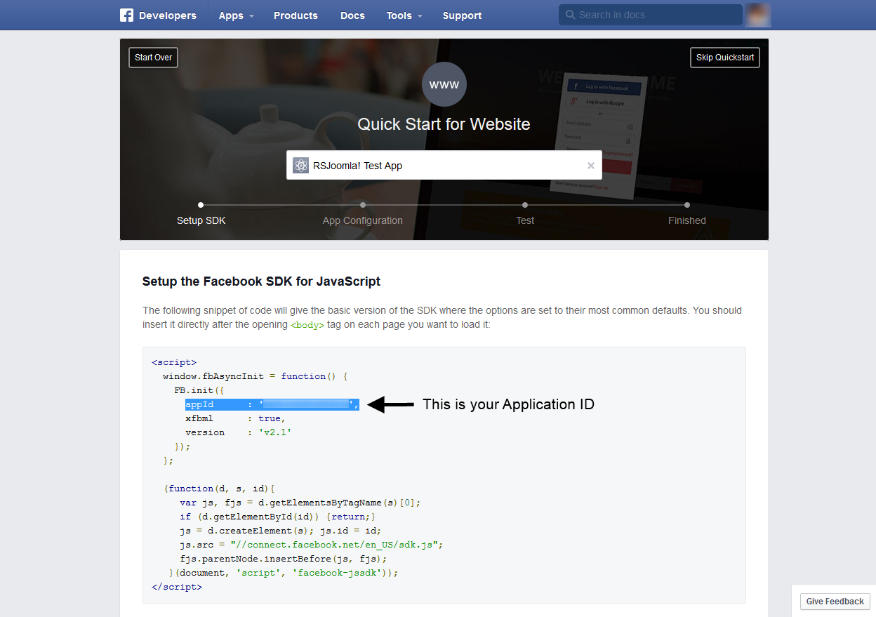 How to get a Facebook App ID for your Website - Joobi