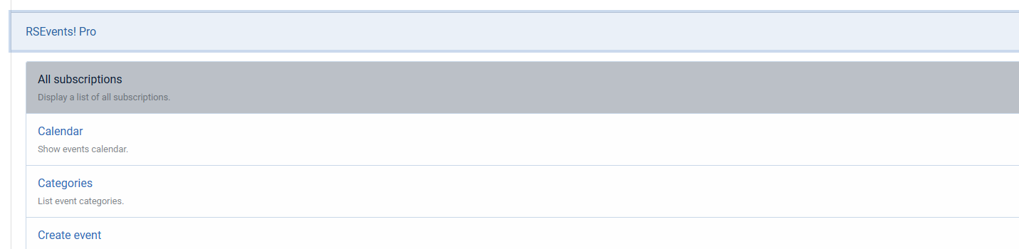 RSEvents!Pro - All Subscriptions menu item