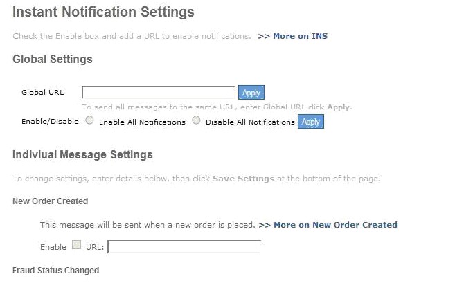 2Checkout Instant Notification Settings