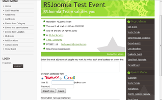 RSEvents! - frontend view