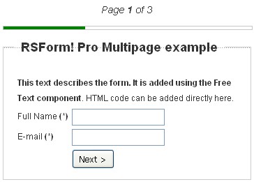 RSform!Pro multipage form with progress bar