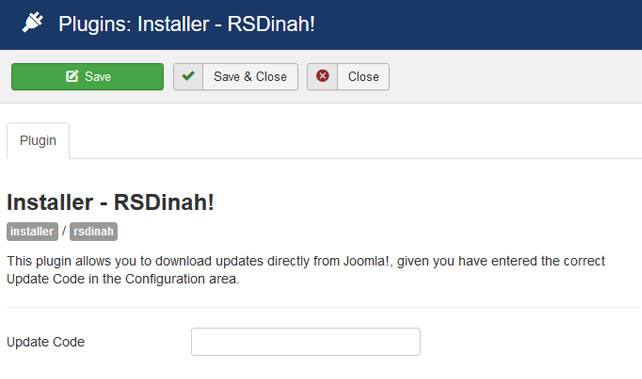 Insert your license code to Installer Plugin RSDinah!