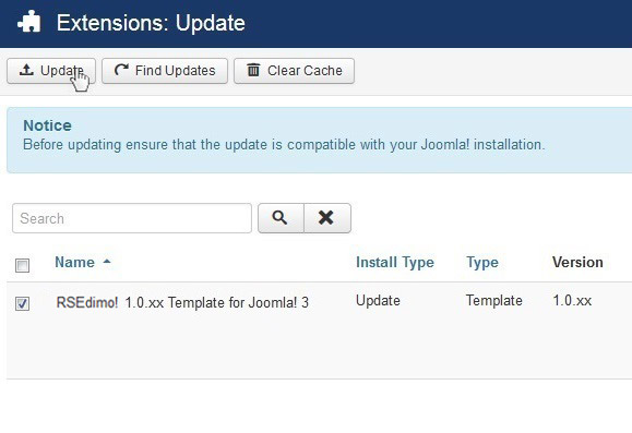 Select RSEdimo! 1.0.xx Template for Joomla! 3 and Update